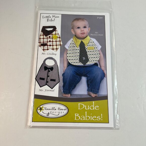 Dude Babies Little Man Bibs Pattern Vanilla House 6-18 Months 3 Versions UNCUT - Picture 1 of 6